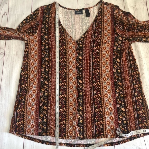 Daytrip Boho Button Down Floral V-Neck Flowy Long Sleeve Top L - Picture 11 of 13
